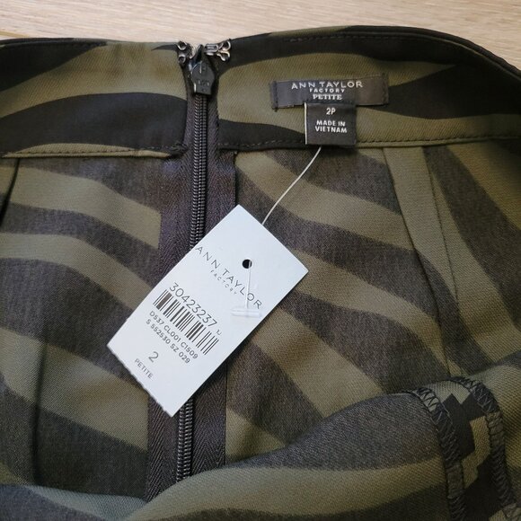 Ann Taylor Petite Zebra Print A-Line Skirt 2P Green & Black Polyester - Picture 2 of 6